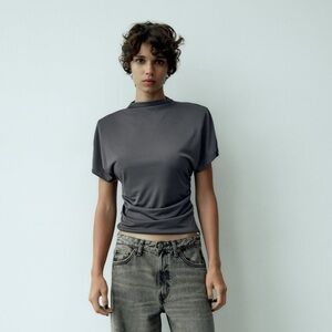 BNWOT ZARA GRAY SIDE RUCHED TOP